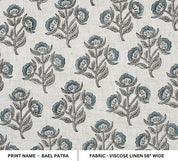 Handmade Art Viscose Linen Fabric for Roman Shade Decor with Bael Patra Print in Gray leaf