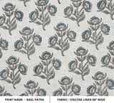 Handmade Art Viscose Linen Fabric for Roman Shade Decor with Bael Patra Print in Gray leaf