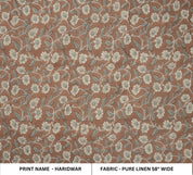 Pure Linen Fabric Bohemian Linen Curtain - Hand Block Print Floral Brown