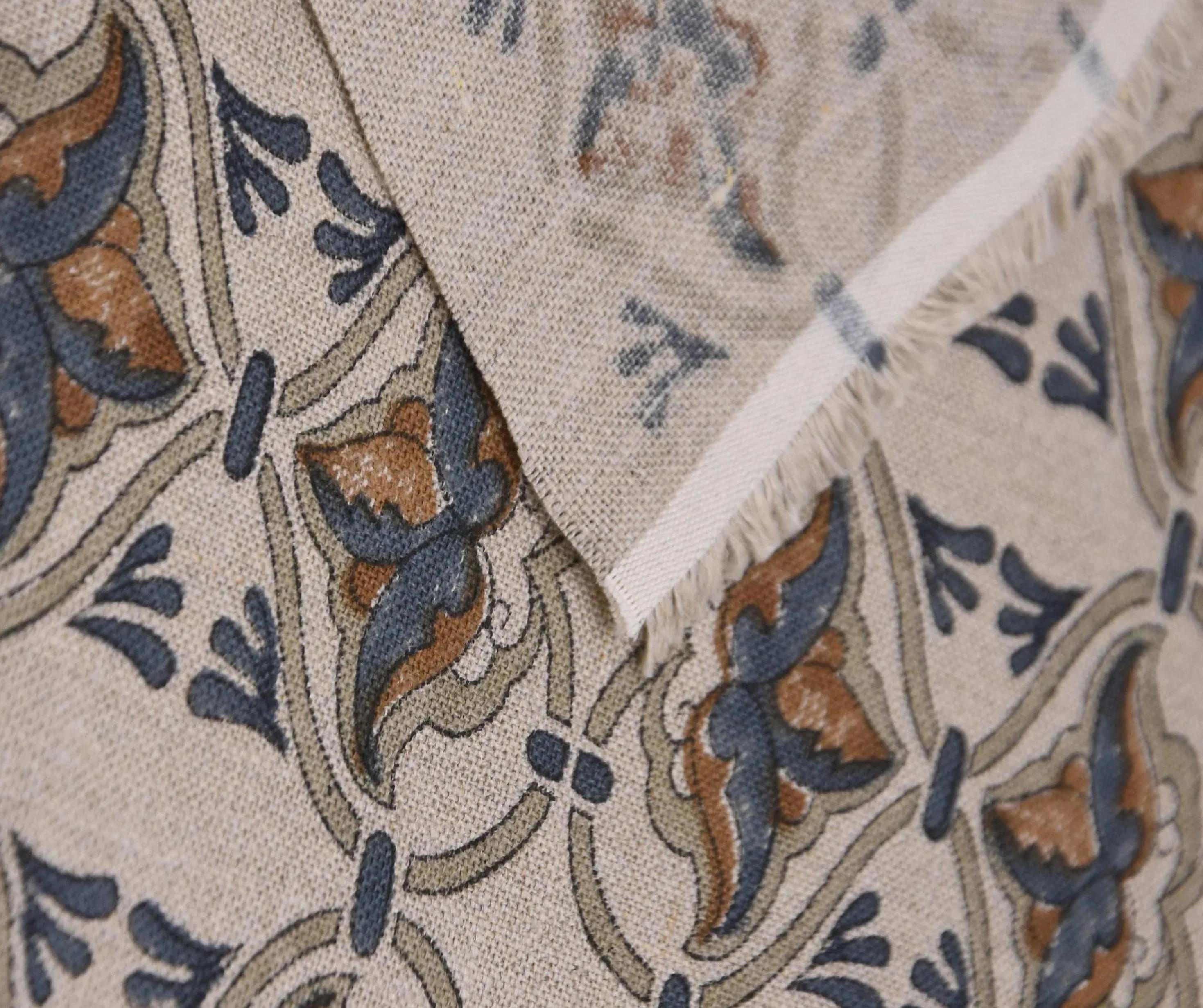 Linen Block Print Fabric 58 Inch Width Heavy Weight Linen Natural Base Color Upholstery Handmade Art Pillow Covers Tablecloths and Runners Bedding Tote Bag Lampshades Napkins by Fabritual