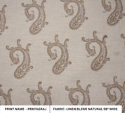 Linen Blend Block Print Fabric 58" Wide Lightweight Natural Base for Curtains and Bedding