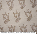 Handmade Gray and Brown Floral Natural Linen Blend Fabric for Roman Shade with Prayagaraj Print