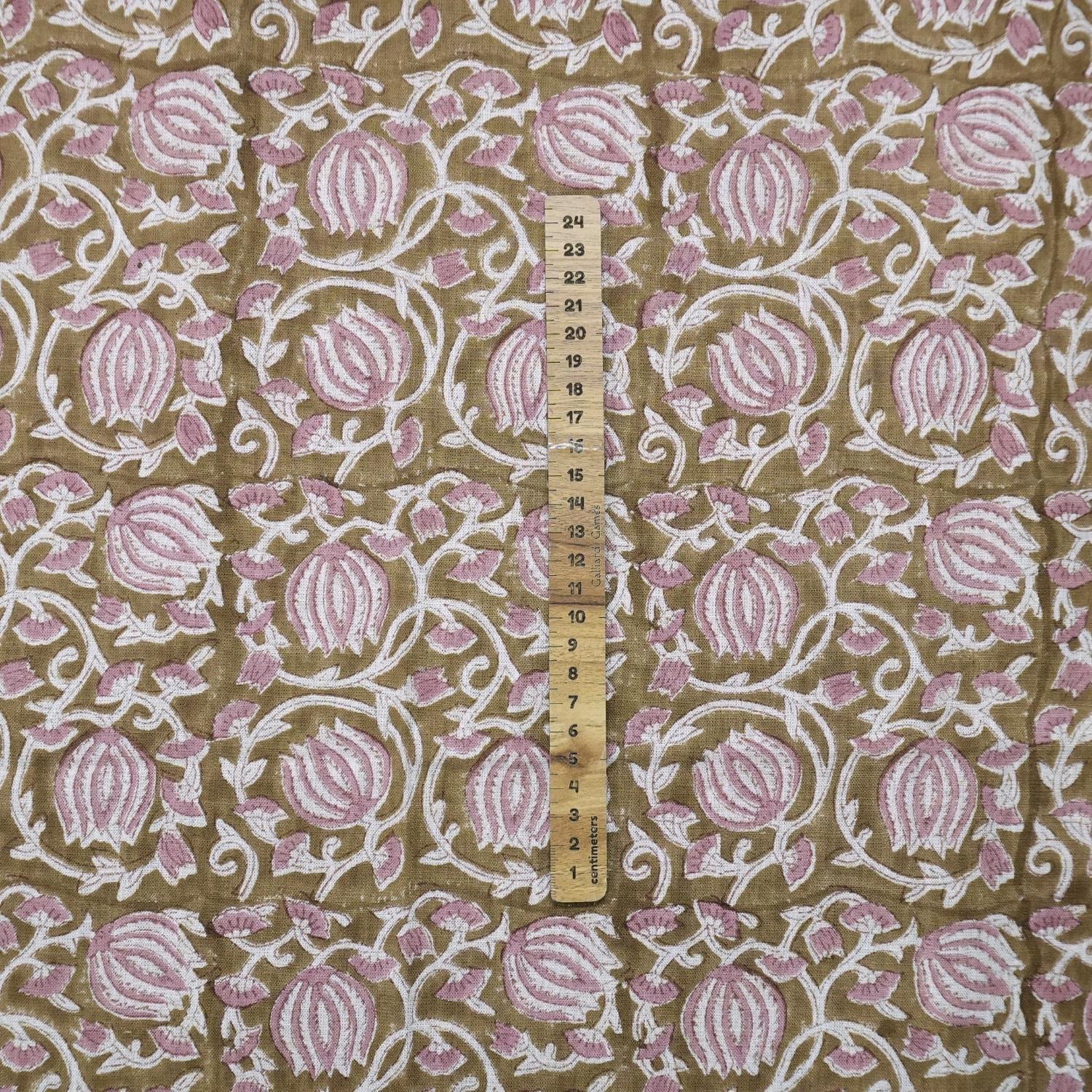 Block Print Fabric 58 Inch Width Light Weight Viscose Linen Natural Base Color and Mini Yellow Floral Print Curtains and Drapes Tablecloths and Runners Bedding Tote Bag Lampshades Napkins by Fabritual