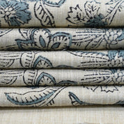 Linen Block Print Fabric Linen Blend 58 Inch Width Light Weight Linen Natural Base Color Curtains and Drapes Upholstery Handmade Art Pillow Covers Tablecloths and Runners Bedding Tote Bag Napkins by Fabritual