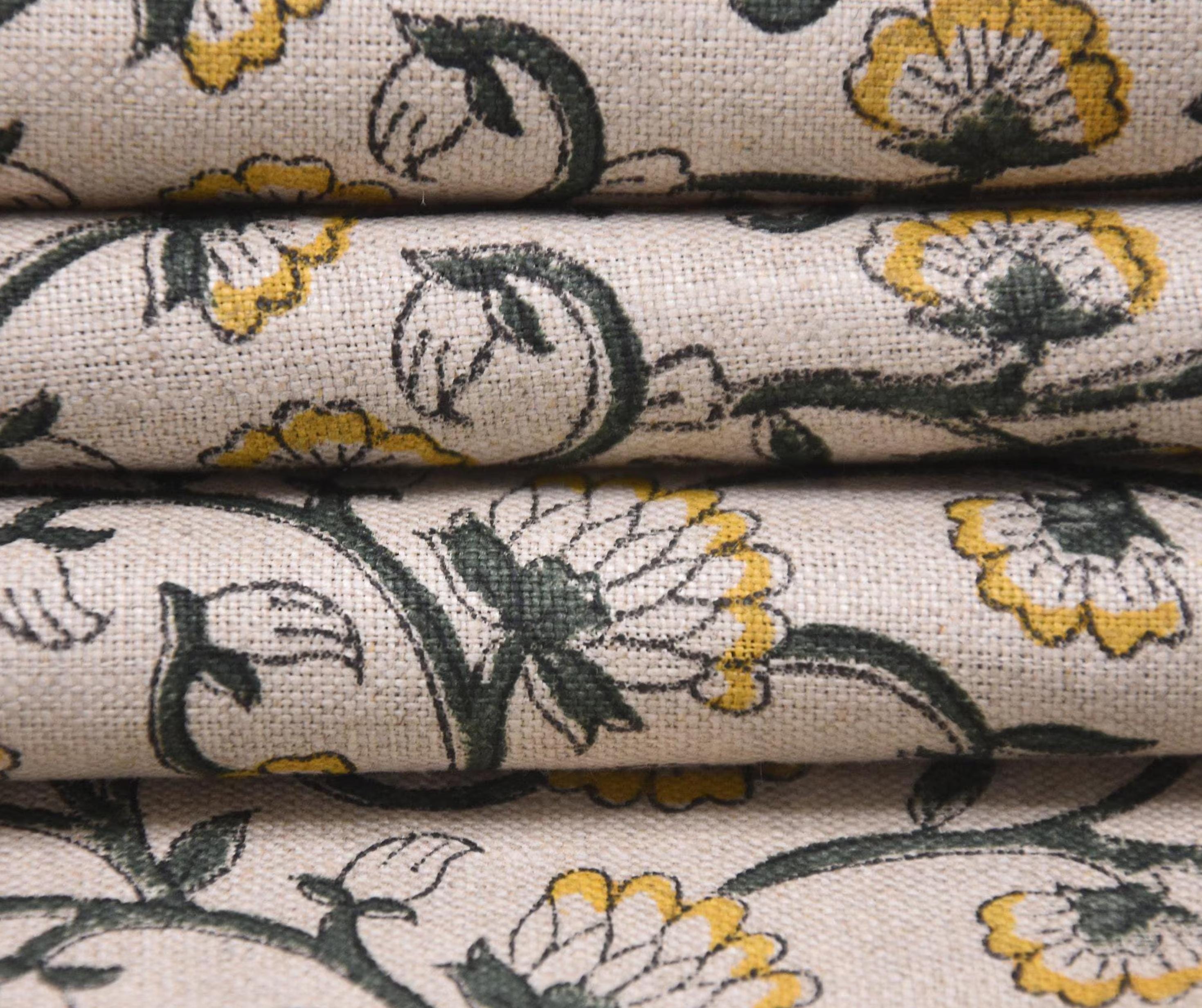 Linen Block Print Fabric 58 Inch Width Medium Weight Linen Natural Base Color Handmade Creative Design To Make Upholstery Pillow Covers Tablecloths and Runners Lampshades Napkins by Fabritual