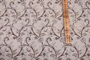 Traditional Handcrafted 100% Pure Linen Fabric with Brown Floral Block Printed for Curtains Indian Textiles – VARANASI