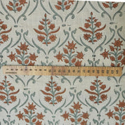 Linen Block Print Fabric 58 Inch Width Medium Weight Linen White Base Color Handmade Creative Design To Make Curtains and Drapes Upholstery Pillow Covers Tablecloths and Runners Bedding Tote Bag Lampshades Napkins
