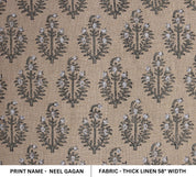 Linen Block Print Fabric 58 Inch Width Heavy Linen Natural Base Color Curtains and Drapes Upholstery Pillow Covers Tablecloths and Runners Bedding Tote Bag by Fabritual