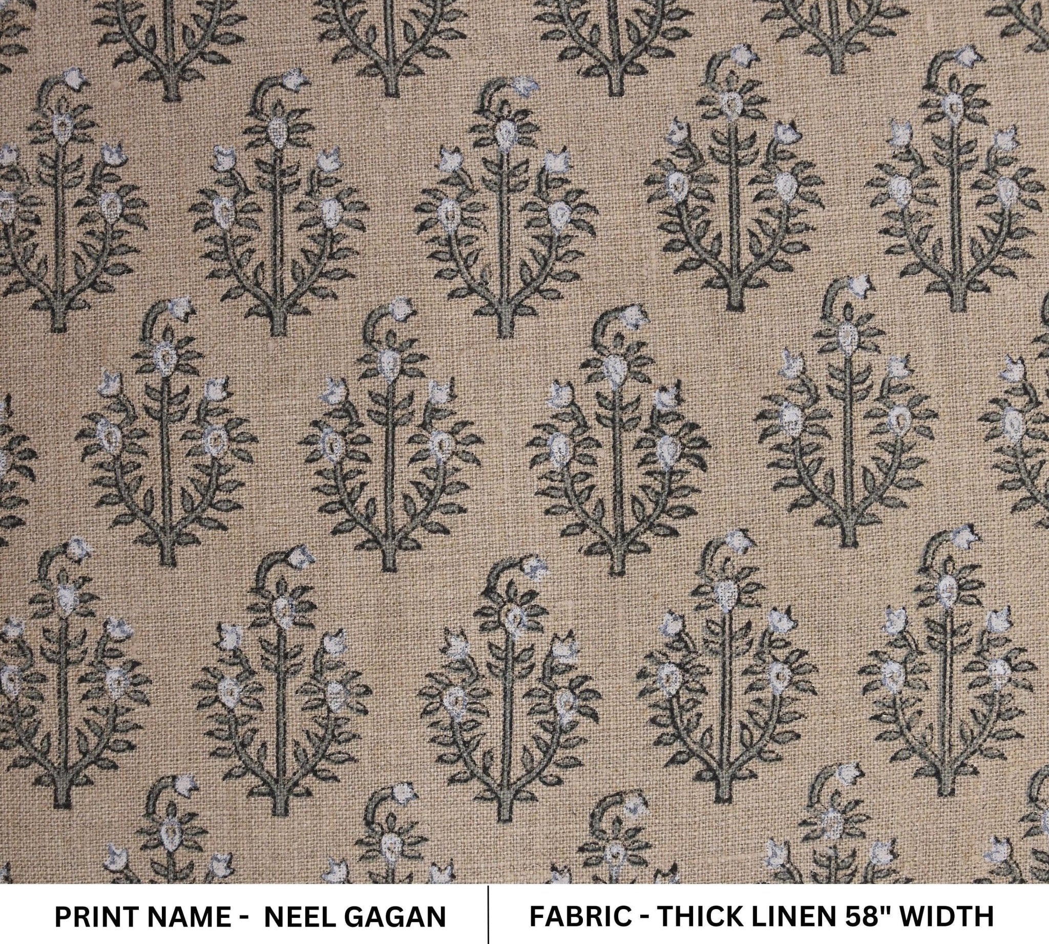 Linen Block Print Fabric 58 Inch Width Heavy Linen Natural Base Color Curtains and Drapes Upholstery Pillow Covers Tablecloths and Runners Bedding Tote Bag by Fabritual