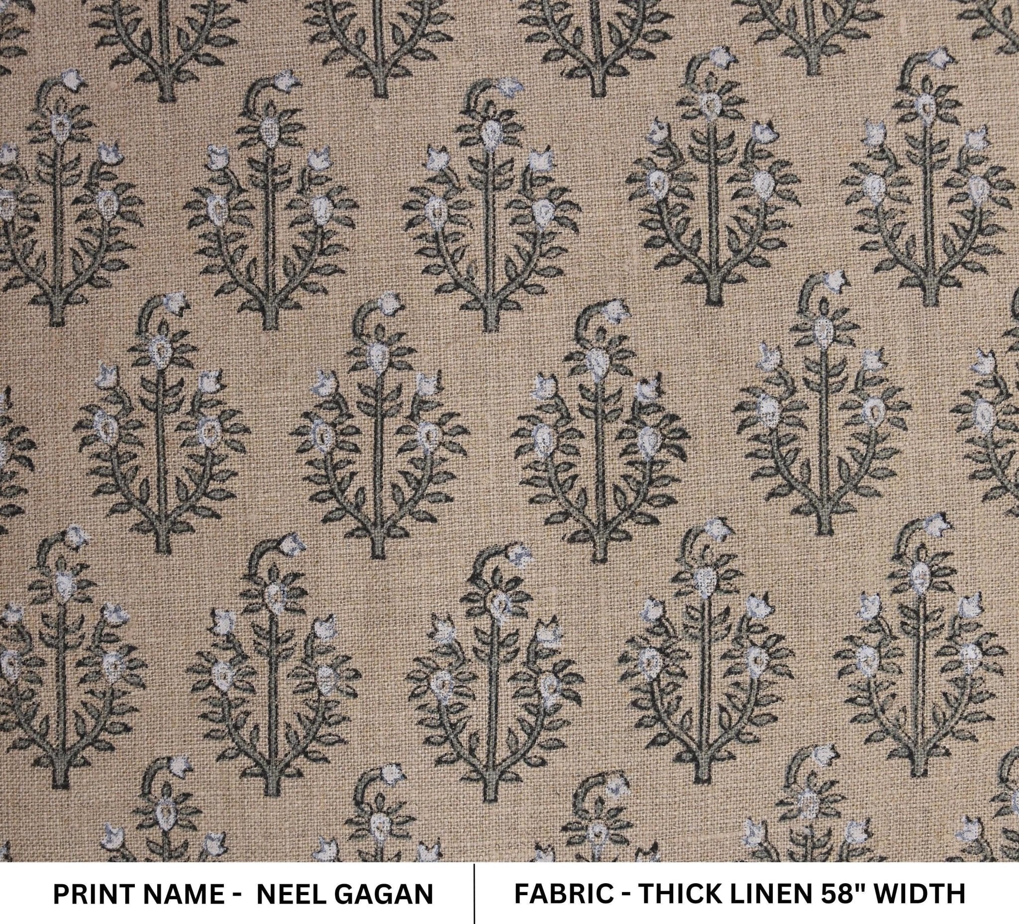 Linen Block Print Fabric 58 Inch Width Heavy Linen Natural Base Color Curtains and Drapes Upholstery Pillow Covers Tablecloths and Runners Bedding Tote Bag by Fabritual