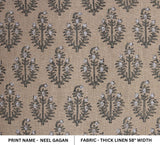 Handmade Indian Block Printed White & Grey Elegant Pure Linen Fabric for Living Room Decor - Neel Gagan