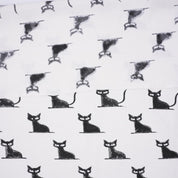 Handmade Black Cat Block Printed Throw Thick Cotton White Fabric for Halloween Cushion Decor