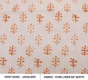 Linen Block Print Fabric 58 Inch Width Medium Weight Linen Natural Base Color Curtains and Drapes Upholstery Handmade Art Pillow Covers Tablecloths and Runners Bedding Tote Bag Lampshades Napkins by Fabritual