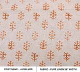 Indian Art Block Printed Pure Linen Fabric in Orange & Silver Pink for Farmhouse & Curtains - JAISALMER
