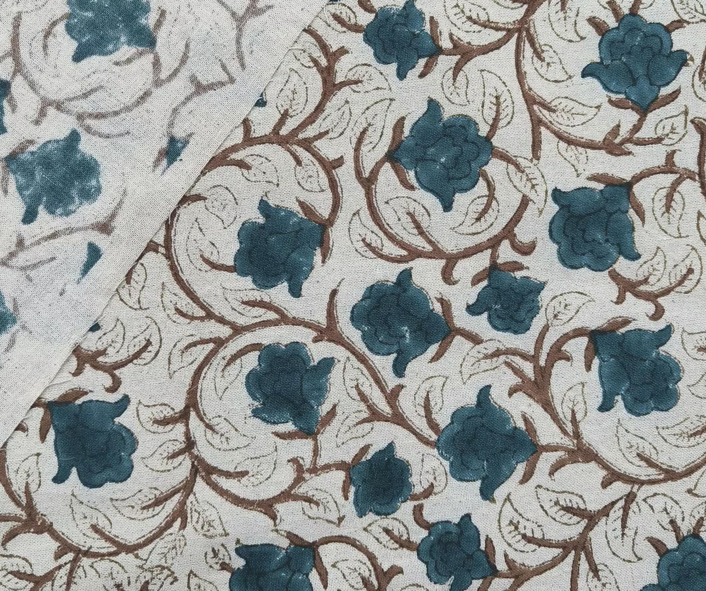 Linen Block Print Fabric 58 Inch Width Medium Weight Linen Natural Base Color Upholstery Pillow Covers Tablecloths and Runners Bedding Tote Bag Lampshades Napkins by Fabritual