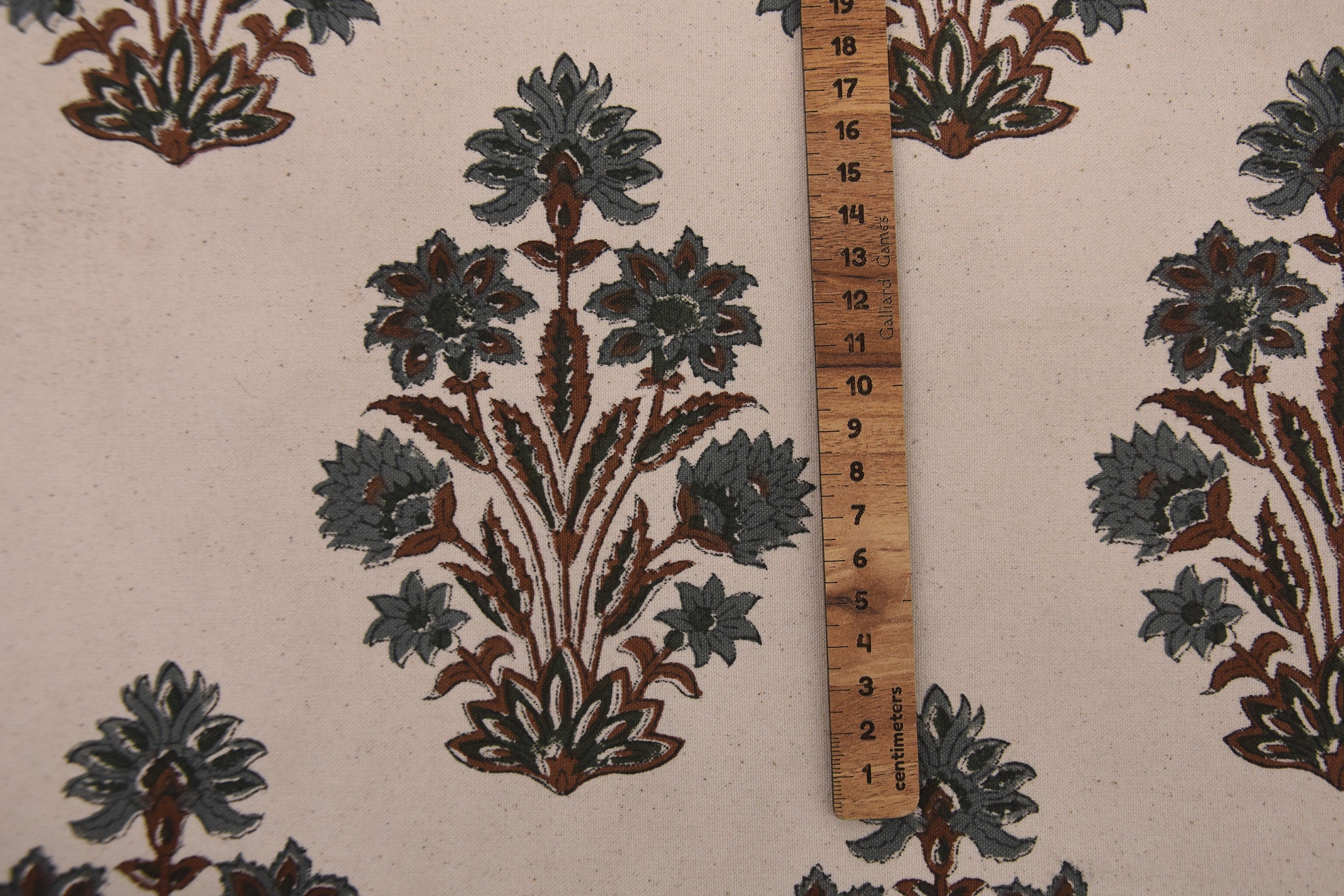 Thick Cotton Block Print Fabric 44 Inch Width Medium Weight Beige Base Color Curtains and Drapes Pillow Covers Tablecloths and Runners Lampshades Napkins by Fabritual