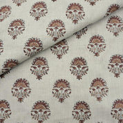 Linen Block Print Fabric 58 Inch Width Medium Weight Linen Natural Base Color Curtains and Drapes Upholstery Handmade Art Pillow Covers Tablecloths and Runners Bedding Tote Bag Napkins by Fabritual