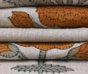 Linen Block Print Fabric 58&quot; Width Medium Weight Linen Natural Base Color  Upholstery Pillow Covers Tablecloths and Runners Bedding Tote Bag Lampshades Napkins by Fabritual