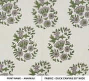 Hand-Stamped Block Printed Beige and Green Floral Duck Canvas Fabric for Curtains & Window Treatments – ANARKALI