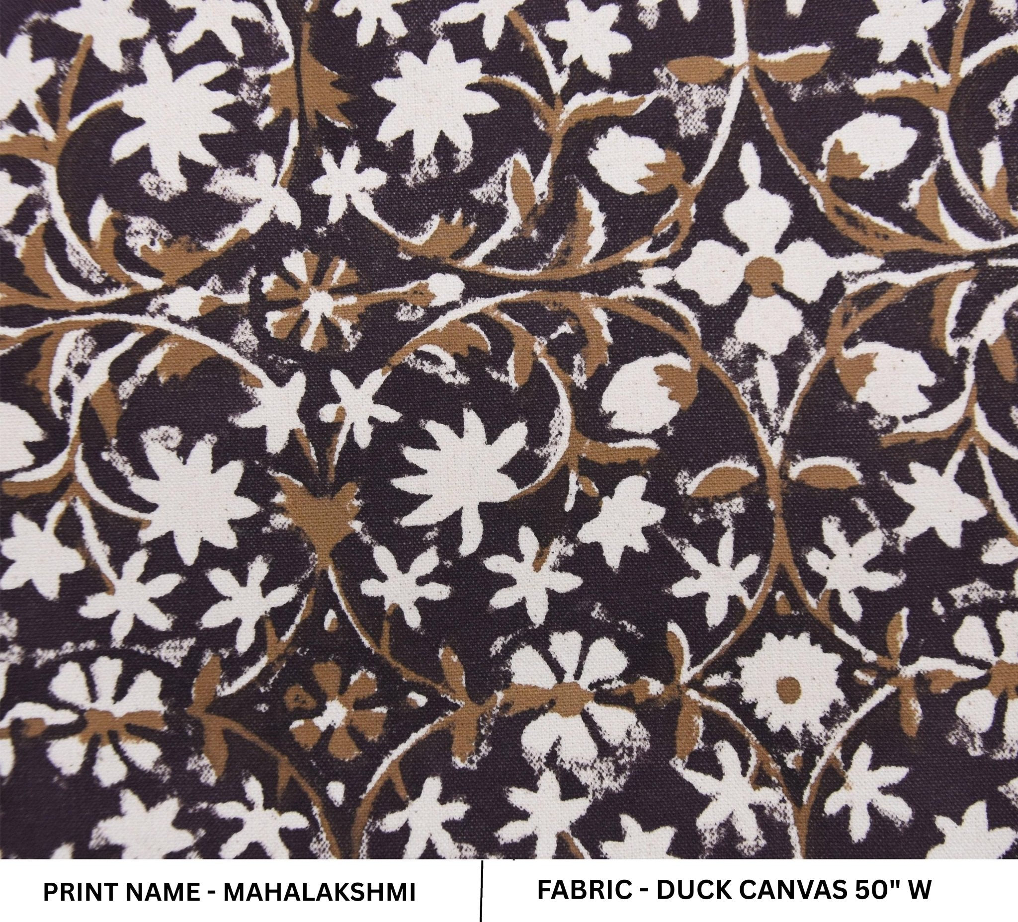 Floral patterned fabric with 'Mahalakshmi' print on duck canvas