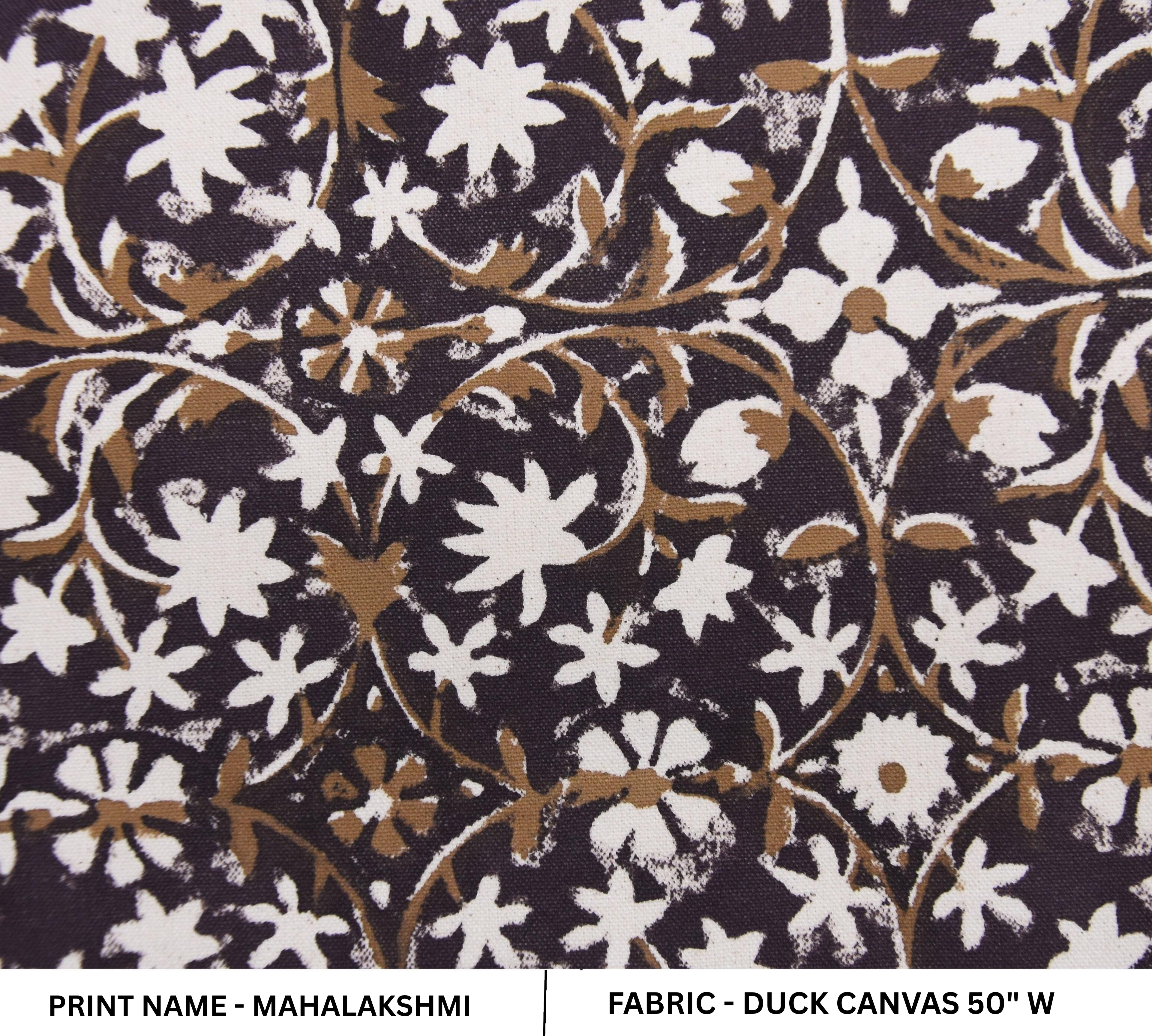 Floral patterned fabric with 'Mahalakshmi' print on duck canvas