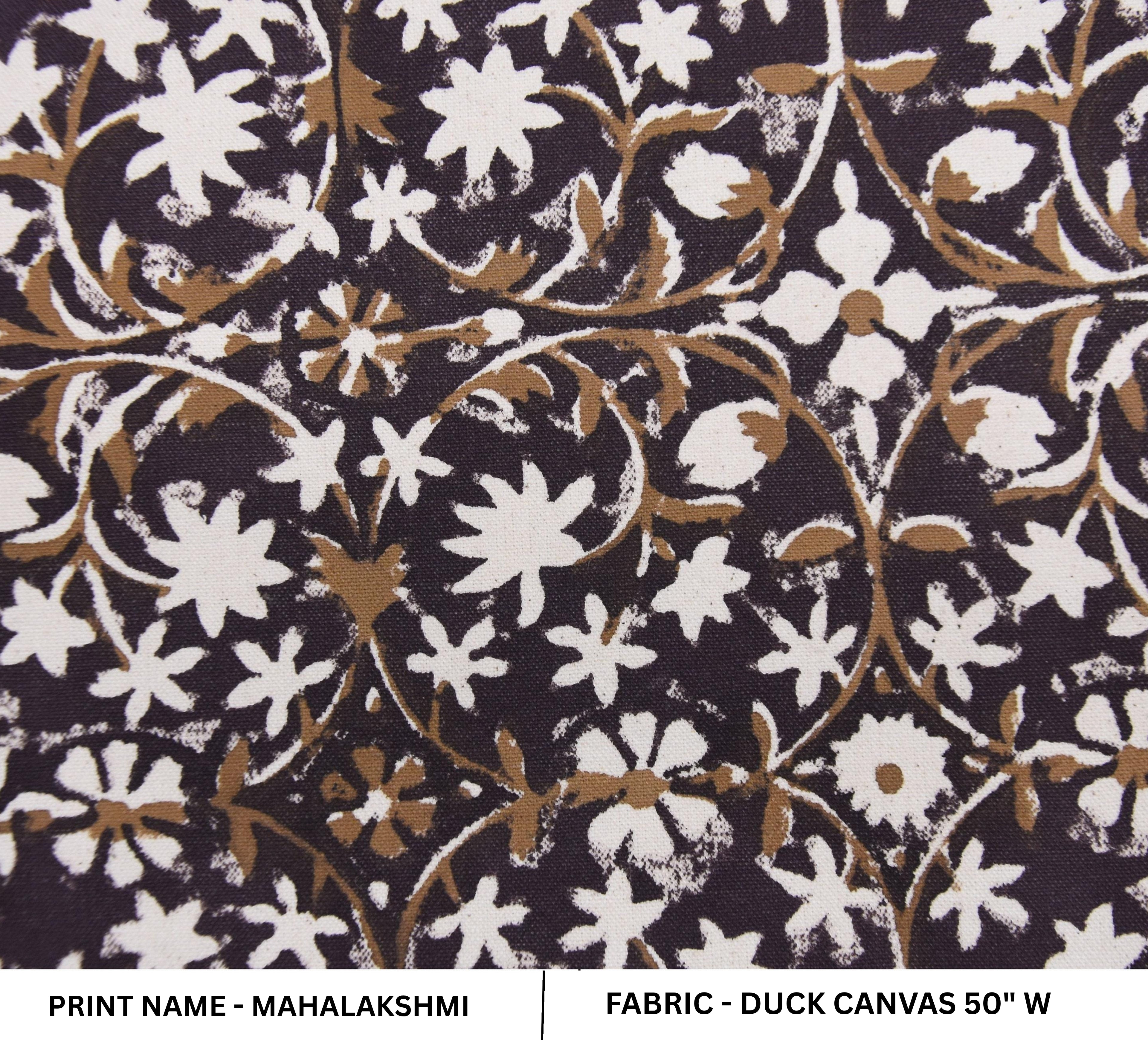 Floral patterned fabric with 'Mahalakshmi' print on duck canvas