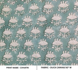Indian Handmade Throw Dolphin Gray and Beige Floral Boho Block Printed Duck Canvas Fabric - Chhatri
