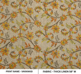 Handmade Artisan Block Printed Orange and Yellow Floral Fabric on Heavy Linen for Home Decor - VARANASI