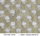 Indian Block Printed Handmade Viscose Linen 58" Wide Sage Green Floral Fabric for Sofa Covers – Rohini