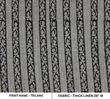 Indian Designer Hand Block Printed Black and Gray Thick Linen Fabric with Striped Pattern - TRILANE