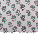 Indian Block Printed Rose Gold and Sheen Greeen Floral in Viscose Linen Fabric for Tablecloths & Home Decor – ROHINI