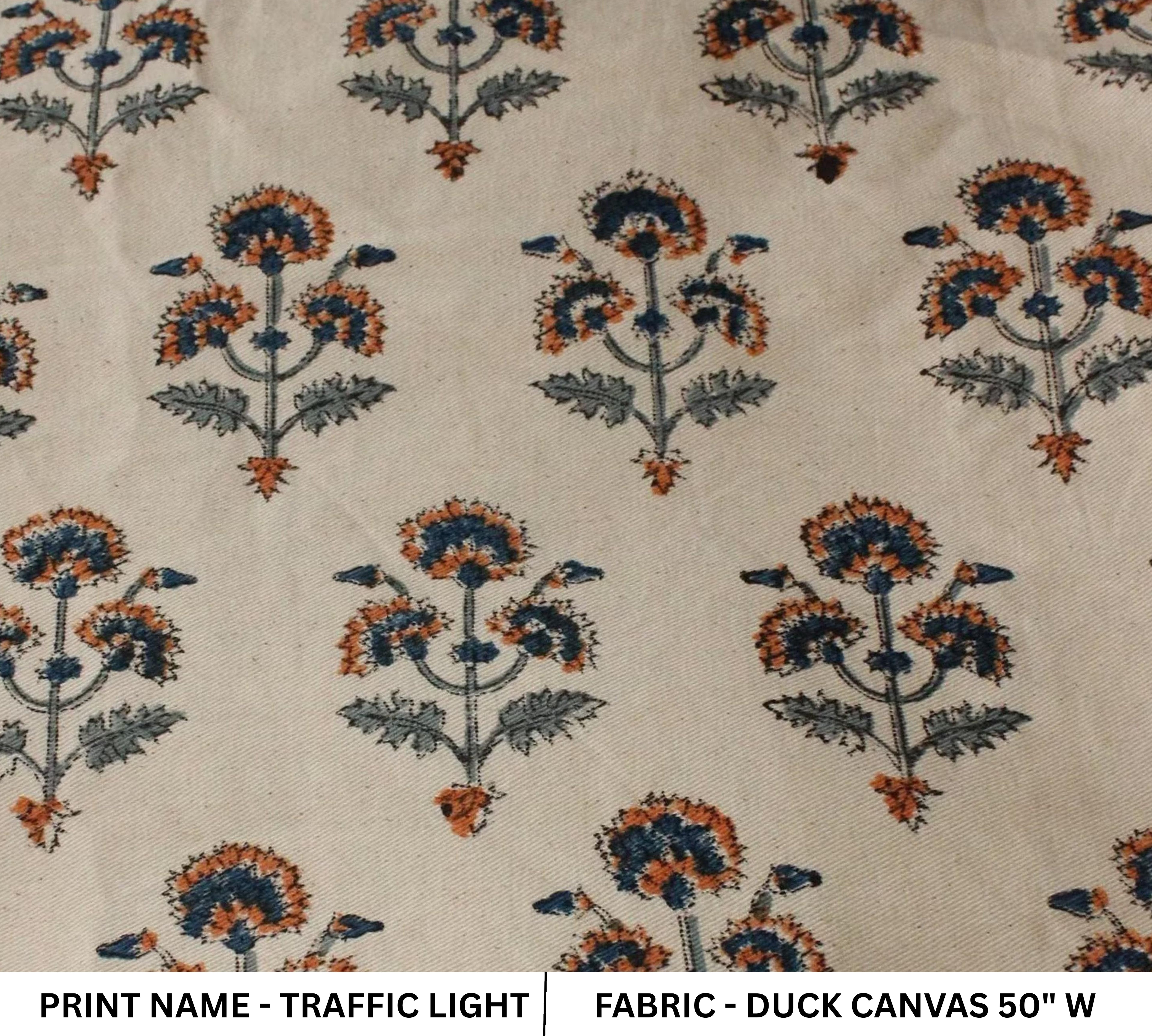 Floral pattern fabric with 'Traffic Light' print on duck canvas