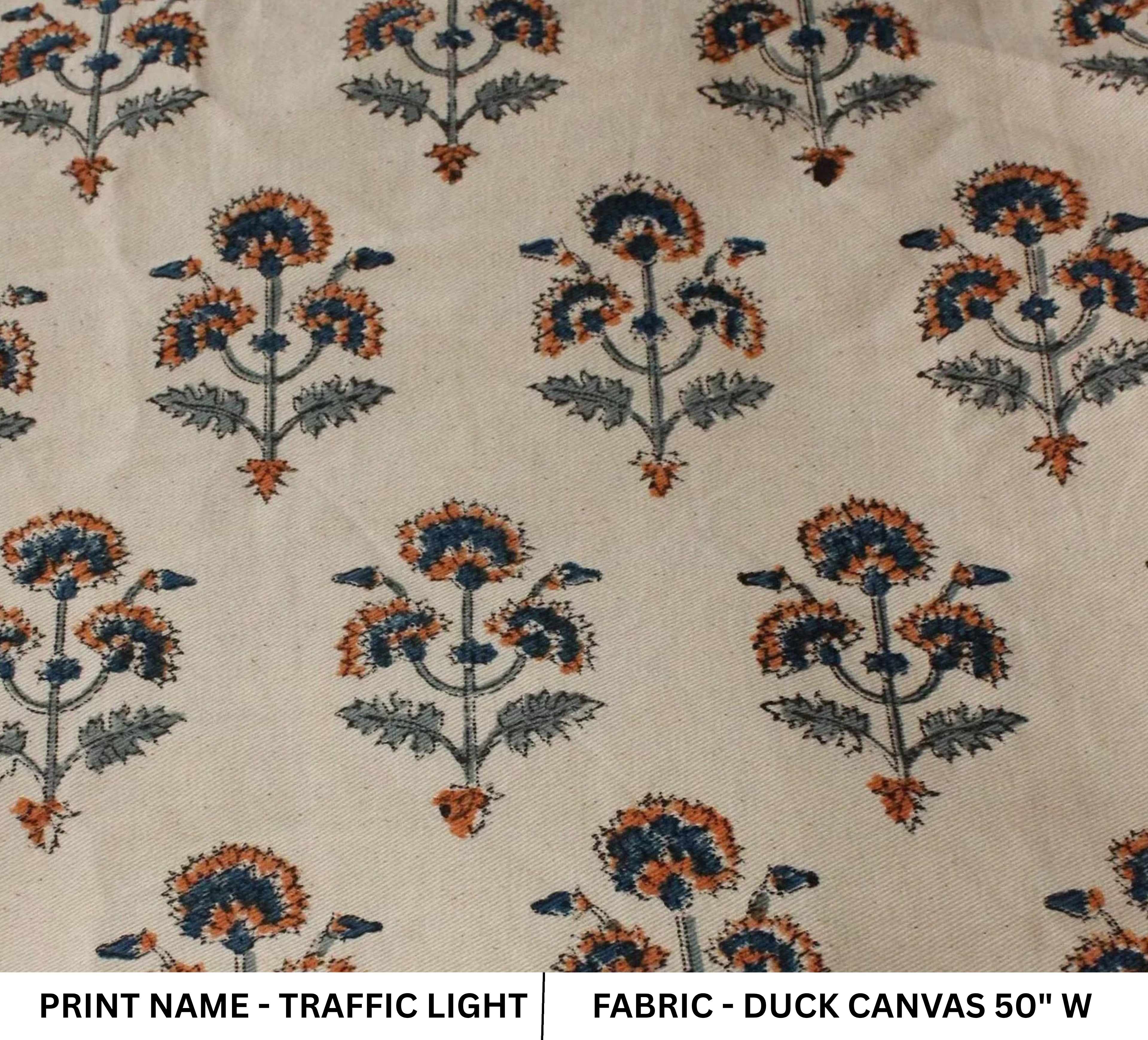 Floral pattern fabric with 'Traffic Light' print on duck canvas