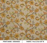Handcrafted Block Printed Pure Linen Varanasi Orange and Yellow Floral Premium Fabric Design for Home Decor