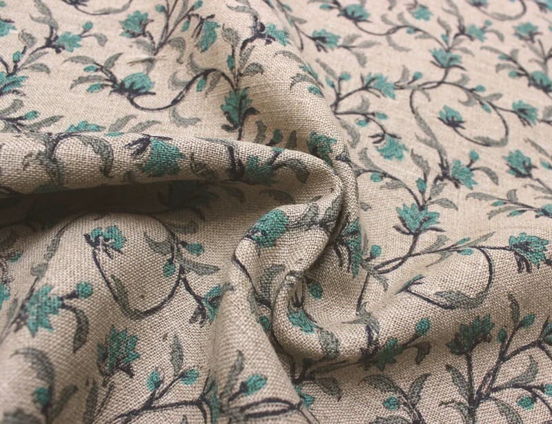 Aristanal Block Print Thick Linen Blue & Black Fabric - Pushp Varsha