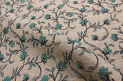 Aristanal Block Print Thick Linen Blue & Black Fabric - Pushp Varsha
