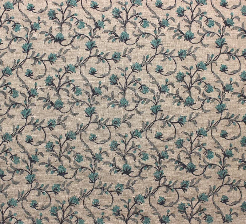Aristanal Block Print Thick Linen Blue & Black Fabric - Pushp Varsha