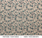 Aristanal Block Print Thick Linen Blue & Black Fabric - Pushp Varsha