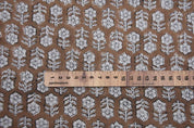 Hand Block Print Brown Floral Pure Linen Fabric - Tulsi Buti