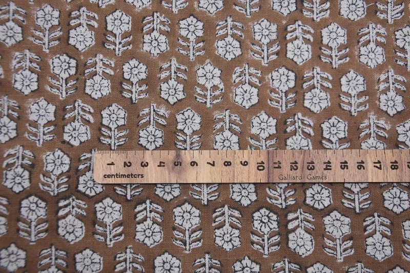 Hand Block Print Brown Floral Pure Linen Fabric - Tulsi Buti