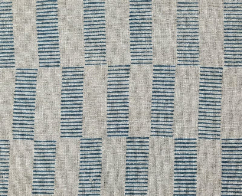 Aristan Hand Block Print Blue Floral Thick Linen Fabric - Zebra Crossing