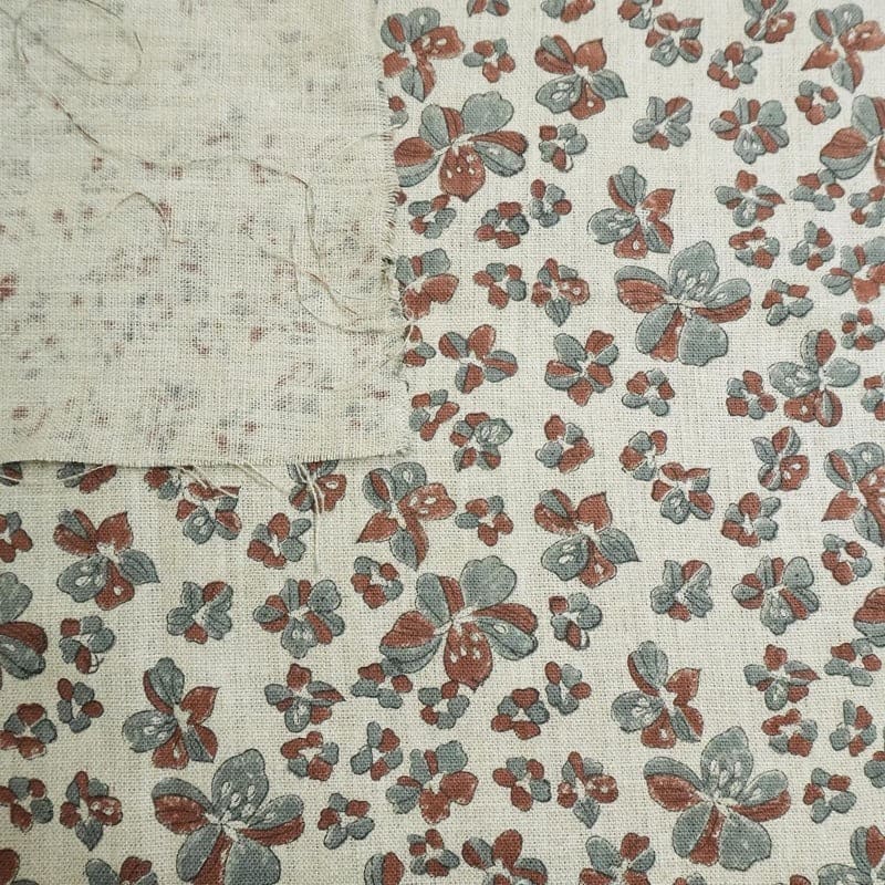 Aristan Hand Block Print Brown Florral Thick Linen  Fabric  - Jhil Mil