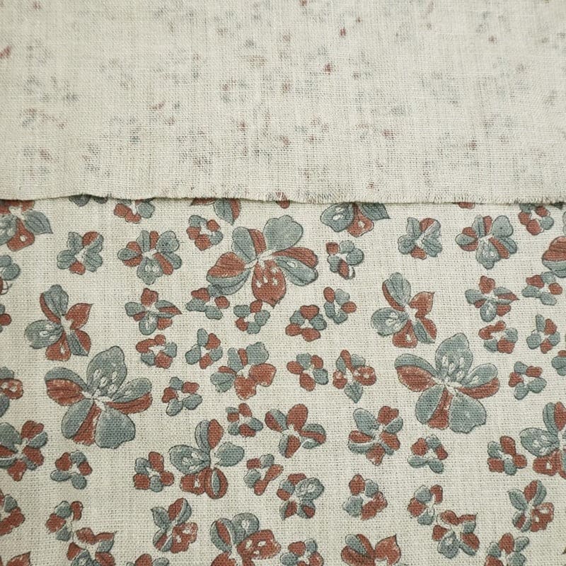Aristan Hand Block Print Brown Florral Thick Linen  Fabric  - Jhil Mil