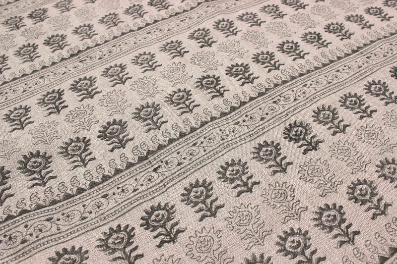 Eco Friendly Hand Block Print Brown Thick Linen Fabric - Surajmukhi