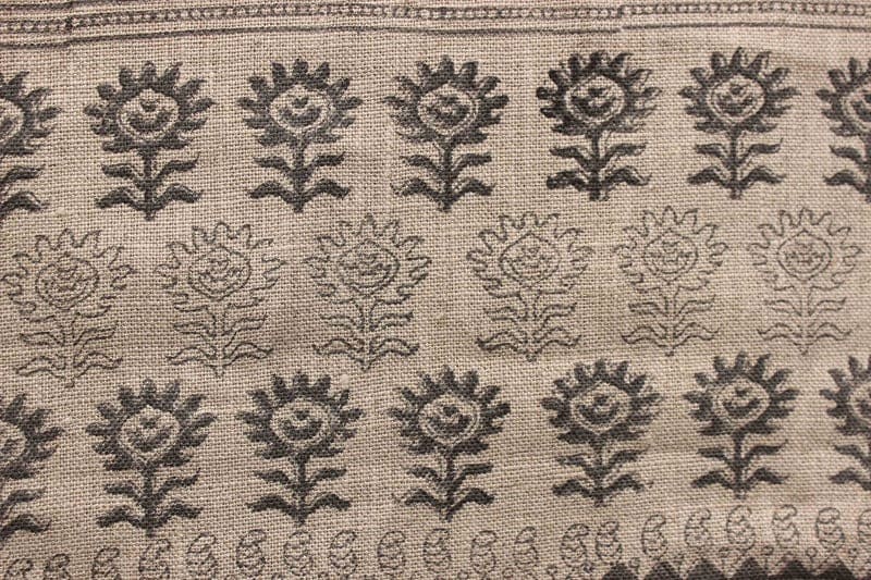 Eco Friendly Hand Block Print Brown Thick Linen Fabric - Surajmukhi