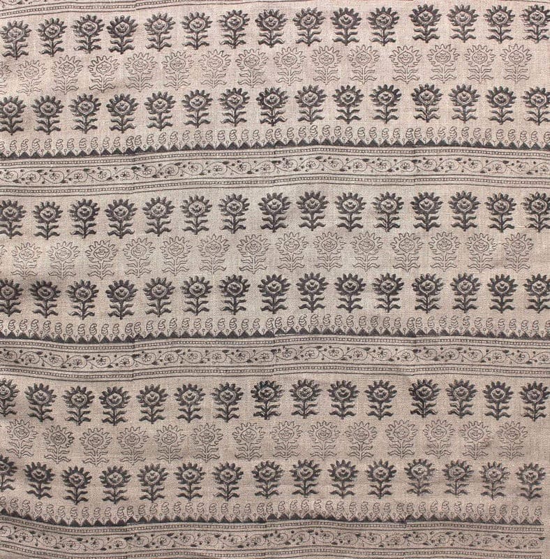 Eco Friendly Hand Block Print Brown Thick Linen Fabric - Surajmukhi