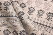 Eco Friendly Hand Block Print Brown Thick Linen Fabric - Surajmukhi