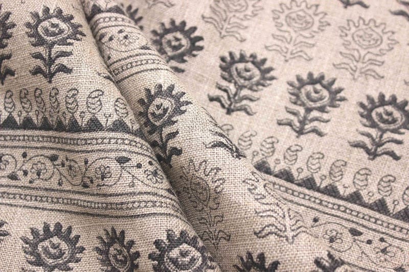 Eco Friendly Hand Block Print Brown Thick Linen Fabric - Surajmukhi