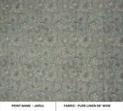 Aristan Hand Block Print Gray Floral Pure Linen Fabric  – Jarul