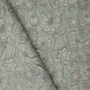 Aristan Hand Block Print Gray Floral Pure Linen Fabric  – Jarul